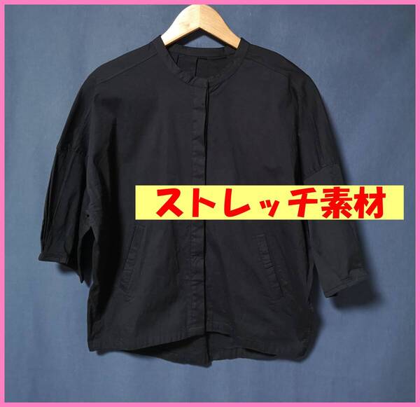 JKT‐102‐3☆春夏☆新品☆送料込み☆即決☆ナチュラル系☆綿ポリウレタン☆M~Lサイズ☆ジャケット☆黒☆ストレッチ☆隠しボタン