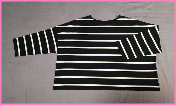BLS‐368☆春秋☆新品☆送料込み☆即決☆ナチュラル系☆ポリエステル綿☆M~Lサイズ☆Tシャツ☆黒×白☆ボーダー柄