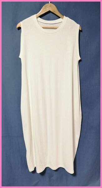 WHT-1‐3☆夏☆新品☆送料込み☆即決☆ナチュラル系☆綿☆Tシャツ素材☆M~Lサイズ☆ワンピース☆オフホワイト☆バルーン☆