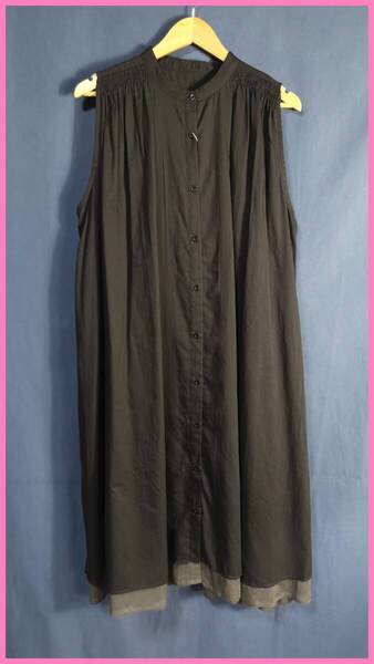 WH‐222☆春夏☆新品☆送料込み☆即決☆ナチュラル系☆薄手のインド綿☆M~Lサイズ☆ワンピース☆黒×カーキ☆重ね着風☆ゆったり