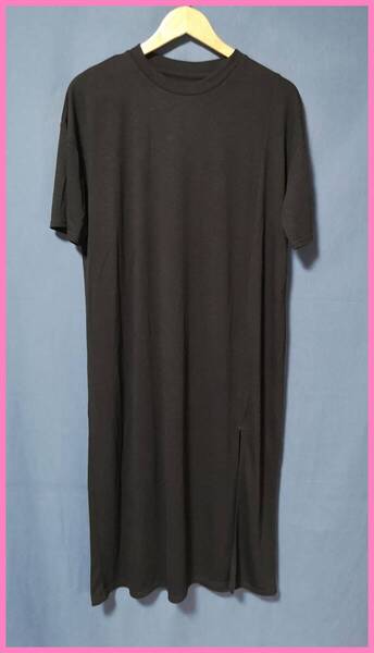 WHT-5☆春夏☆新品☆送料込み☆即決☆ナチュラル系☆ポリエステルレーヨン☆Tシャツ素材☆M~Lサイズ☆ワンピース☆黒☆ゆったり