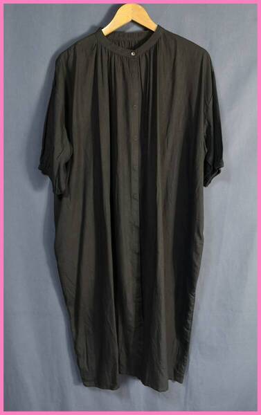 WH‐229‐2☆春夏☆新品☆送料込み☆即決☆ナチュラル系☆レーヨン綿麻混☆M~L☆ワンピース☆チャコールグレー☆ゴム☆ゆったり