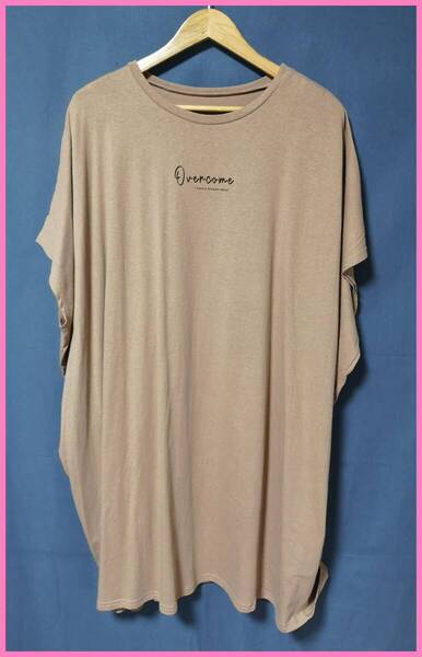 WHT-61☆夏☆サンプル品☆送料込み☆即決☆ナチュラル系☆綿☆Tシャツ素材☆M~Lサイズ☆ワンピース☆ブラウン系☆前後ロゴ☆