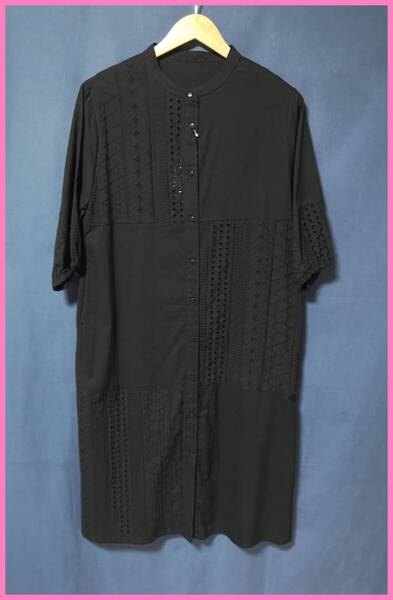 WH‐466‐2☆夏☆新品☆送料込み☆即決☆ナチュラル系☆薄手のインド綿☆M~Lサイズ☆ワンピース☆黒☆パッチワーク☆刺繍☆