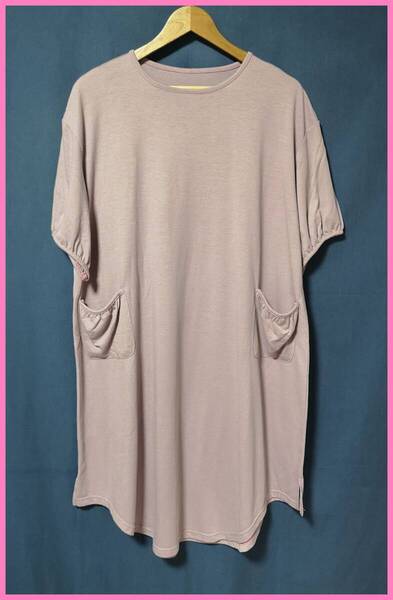 WHT‐65☆夏☆サンプル品☆送料込み☆即決☆ポリエステル綿?☆Tシャツ素材☆ワンピース☆M~Lサイズ☆薄紫色系☆外付けポケット