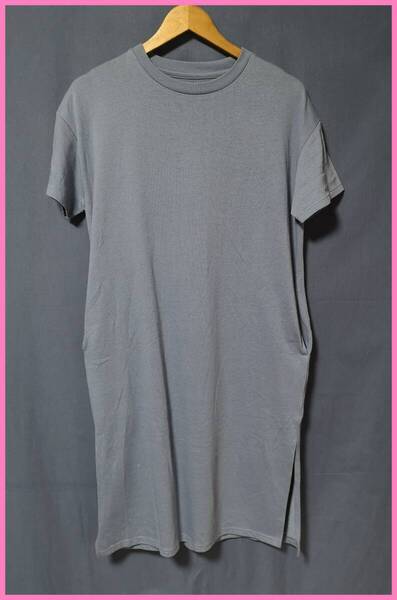 WHT-2☆夏☆新品☆送料込み☆即決☆ナチュラル系☆綿☆少し厚手のTシャツ素材☆M~Lサイズ☆ワンピース☆ブルー系☆ゆったり