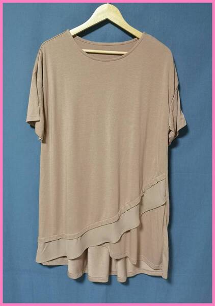 WHT-6☆夏☆新品☆送料込み☆即決☆ナチュラル系☆ポリエステルレーヨン☆Tシャツ素材☆M~Lサイズ☆ワンピース☆ピンクベージュ系