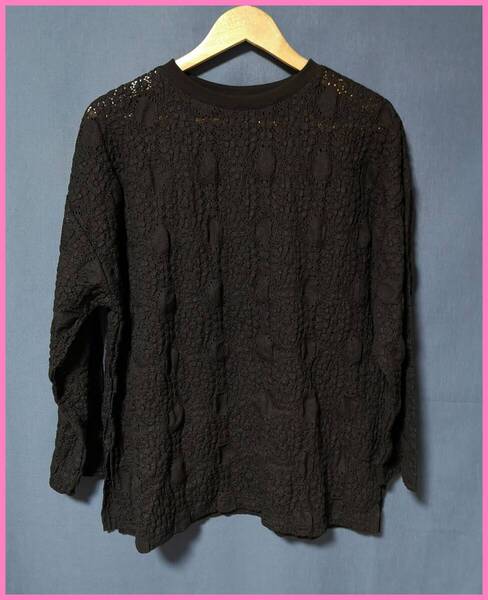 BLS‐278‐2☆春夏秋☆サンプル品☆送料込み☆即決☆ナチュラル系☆ストレッチ素材☆M~L☆Tシャツ☆黒☆総レース☆穴開き立体織柄