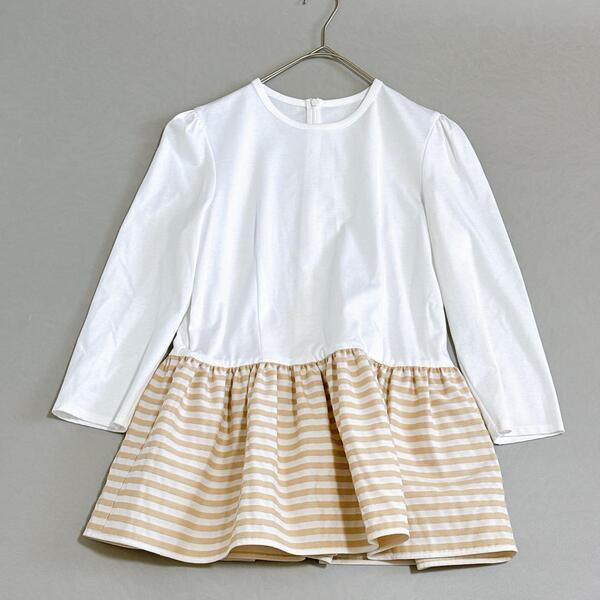 美品 BORDERS at BALCONY ボーダーズアットバルコニー ペプラムロングスリーブTEE ボーダー切替 ペプラム Tシャツ フォーマル きれいめ