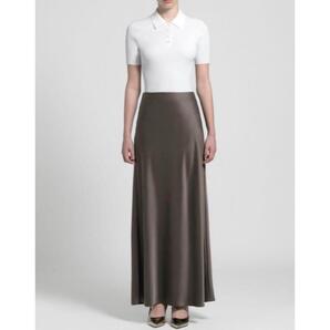 24SS 新品タグ付き Theory セオリー サテンマキシスカート 2サイズ コーヒー フレア Aライン 光沢 2024 上品 通勤 春 夏 秋 レディース