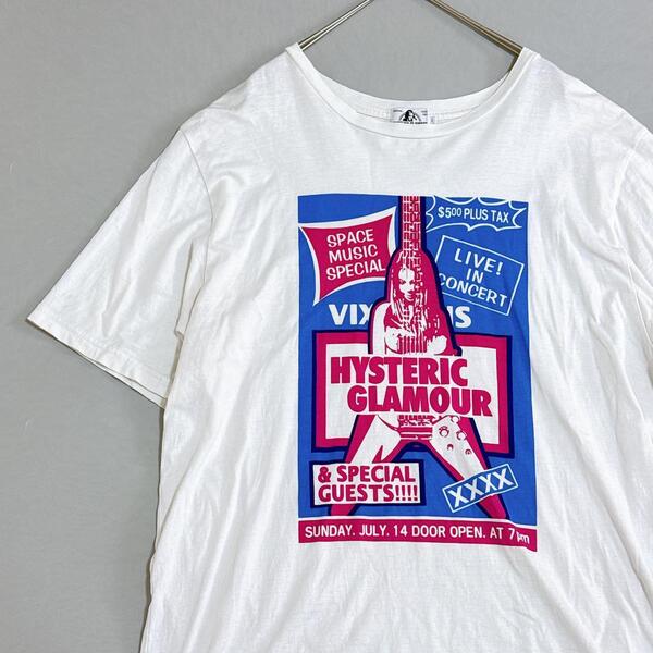 Lサイズ HYSTERIC GLAMOUR ヒステリックグラマー ギターガール プリントTシャツ ライブポスター風 英字プリント POPデザイン