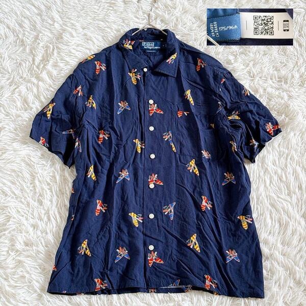 復刻現行QRタグ POLO by Ralph Lauren ポロバイラルフローレン 開襟シャツ アロハシャツ レーヨン サマーシャツ ボックスシルエット 総柄