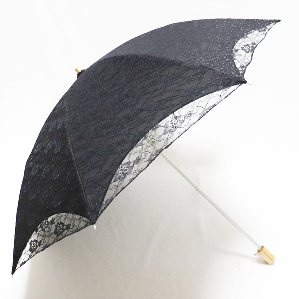 新品 UVケア加工 上品 豪華2重レース 晴雨兼用折りたたみ傘 日傘 雨傘 8本骨 木製ハンドル S1958