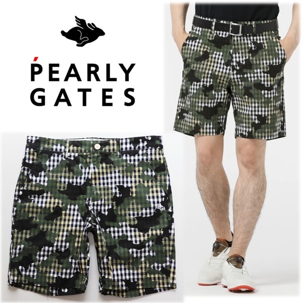 《PEARLY GATES パーリーゲイツ》新品 定価33,000円 ストレッチ ギンガムカモ柄ショートパンツ ゴルフパンツ 5(W88)S2010