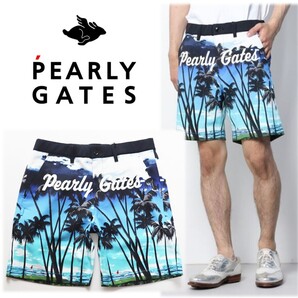 《PEARLY GATES パーリーゲイツ》新品 定価30,800円 ドビーストレッチ パームツリー柄ショートパンツ ゴルフパンツ 5(W82~86)S2013