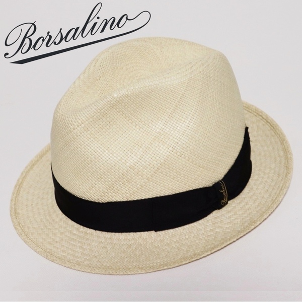 《ボルサリーノ》新品 定価39,600円 イタリア製 春夏モデル 高級パナマハット 麦わら帽子 ショートブリム 57(M) S2022