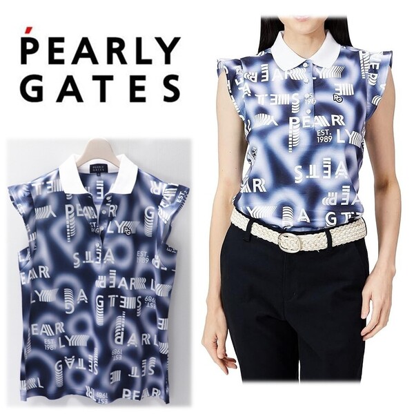 《PEARLY GATES パーリーゲイツ》新品 定価22,000円 肩フリル ロゴグラデーション柄ポロシャツ ゴルフウェア 0 S2026