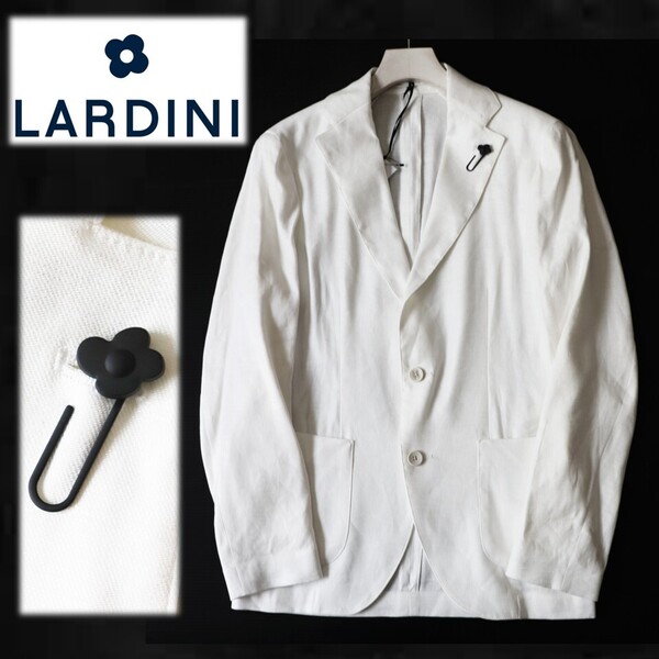 《LARDINI ラルディーニ》新品 定価137,500円 イタリア製 春夏 ブートニエール付 麻素材使用 2Bホワイトジャケット 52 S2074