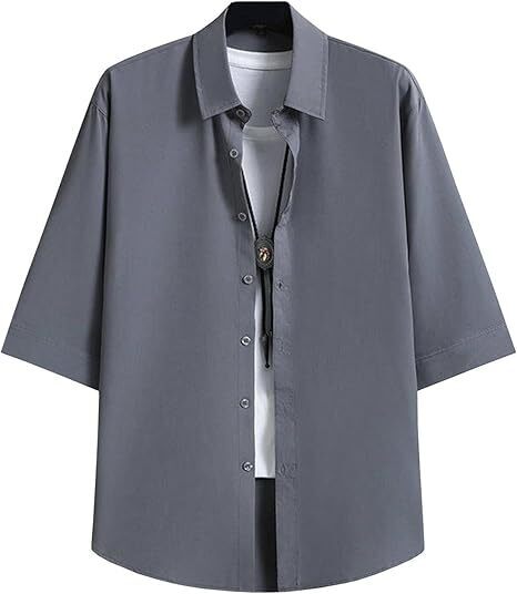 シャツ メンズ 半袖 夏 薄手 七分袖 ビジネス カジュアル 無地 シンプル 2XL
