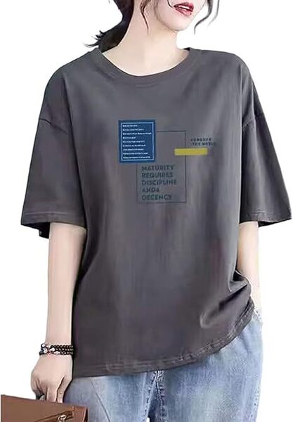 tシャツ レディース 半袖 夏 ゆったり 綿 プリント かわいい 薄手 M
