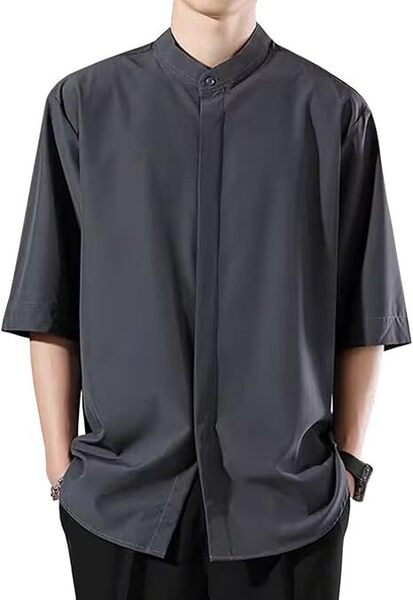 シャツ メンズ 半袖 無地 7分袖 薄手 カジュアル 2XL