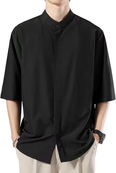 シャツ メンズ 半袖 無地 7分袖 薄手 カジュアル 2XL