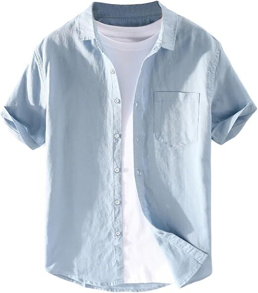メンズ シャツ 夏 半袖 綿麻 カジュアル 3XL