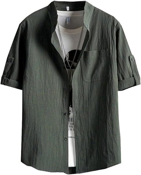 シャツ メンズ 七分袖 半袖 ボタンアップ XL