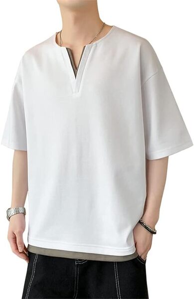 Tシャツ 夏服 メンズ 半袖 tシャツ カジュアル Vネックビッグ XL