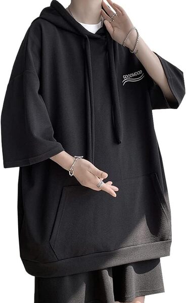 夏服 パーカー 半袖 セットアップ メンズ スウェット Tシャツ ハーフパンツ 2点セット XL