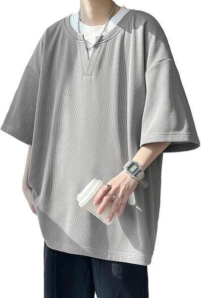 Tシャツ メンズ 半袖 夏服 七分袖 トップス Vネック XL