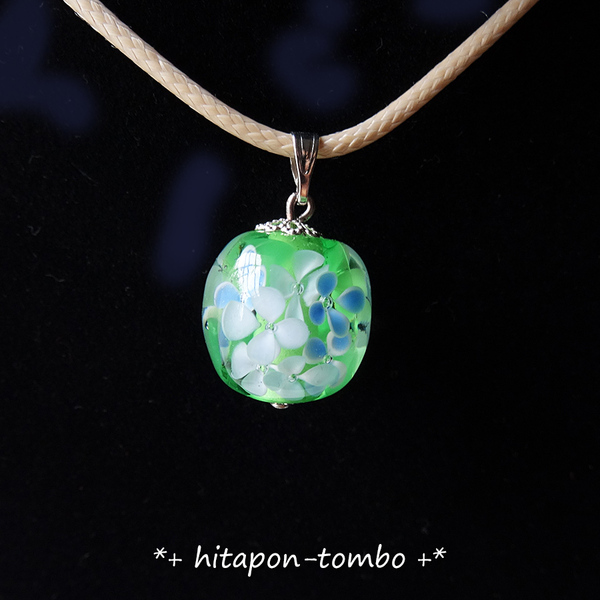 *+hitapon+* とんぼ玉 紫陽花 あじさい ブルー ペンダント ネックレス