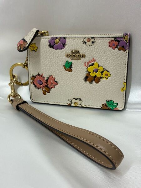 「SH13300」COACH コーチ パスケース カードケース コインケース 定期入れ ストラップ付き 花柄 レザー小銭入れ