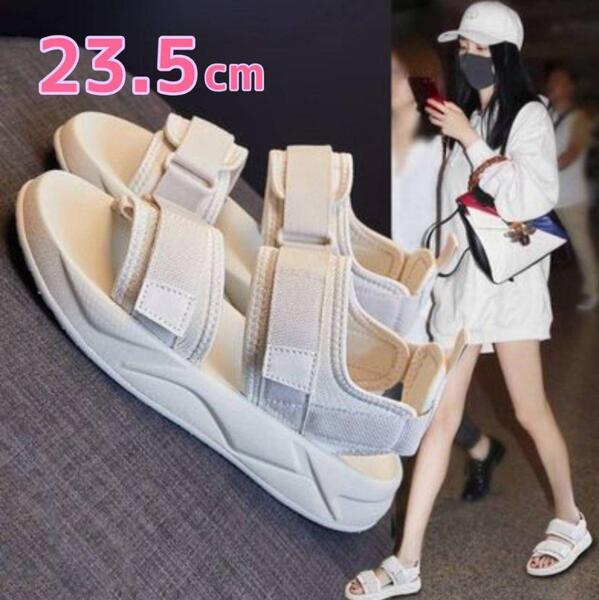 スポーツサンダル 23.5cm 厚底 ビーチ 海 カジュアル ベージュ足長 韓国