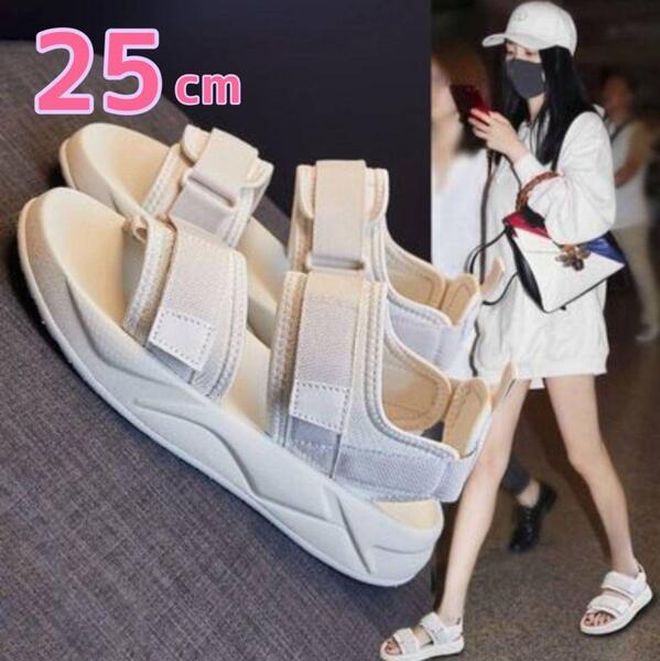 《セール》スポーツサンダル 25cm 厚底 ビーチ 海 カジュアル ベージュ 足長 韓国