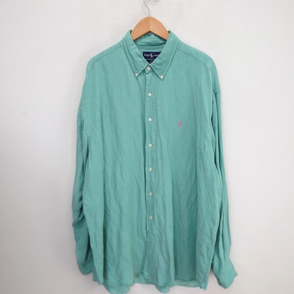 RALPH LAUREN ラルフ ローレン 長袖 ボタンダウンシャツ BD 90s BLAKE ワンポイント シルク リネン XXL 10119273