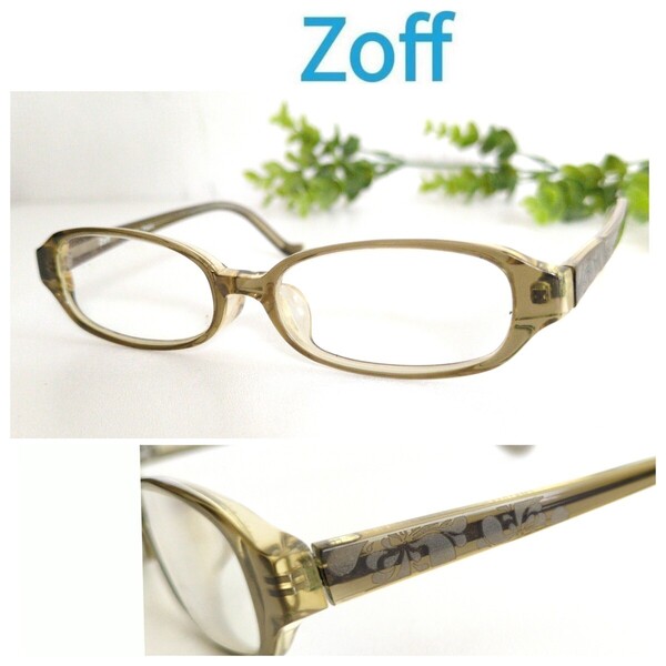 Zoff ゾフ 眼鏡 メガネ カーキ オリーブ スクエア オーバル 花 軽量 ハワイアン ボタニカル ハイビスカス ユニセックス ビジネス オシャレ
