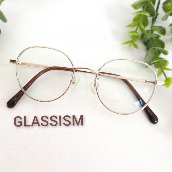 良品☆GLASSISM グラスイズム メガネ 眼鏡 ゴールド ラウンド ボストン 丸メガネ ユニセックス メタルフレーム レトロ ビンテージ 軽量