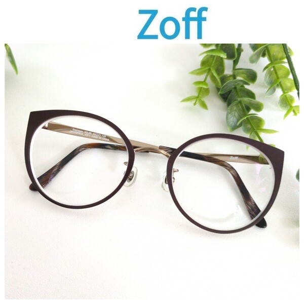 美品 Zoff ゾフ メガネ 眼鏡 ラウンド ボストン ブラウン ゴールド 軽量 ユニセックス 艶消し マット ビジネス レトロ 丸メガネ 人気