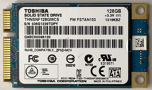 【正常】保証付き TOSHIBA(東芝)製 mSATA SSD128GB No.5c57