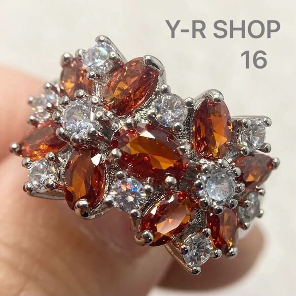 16号★ガーネットとホワイトトパーズのお花デザインリング★レディース指輪シルバーアクセサリーカラーストーン新品宝石Y-RSHOP卸売ring