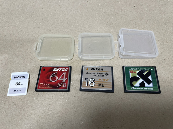 CompactFlash CFカード NIKON 16MB BUFFALO RCF-X 64MB HAGIWARA SYS-COM 128MB SDカード KIOXIA 64GB