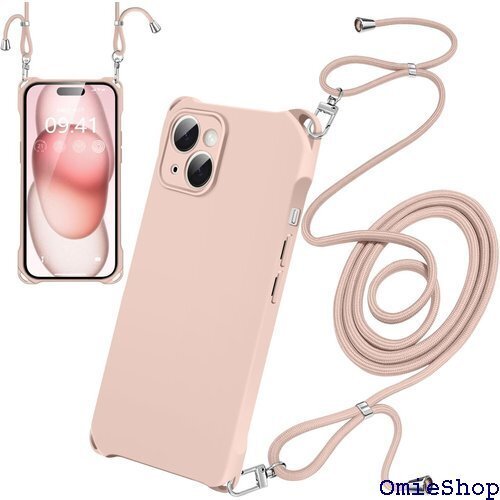 iPhone15 ケース ネック ショルダー ストラッ クロスボディ ネックレス ファッションデ 保護 ピンク 1527