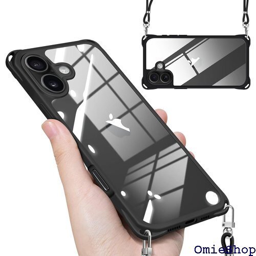 iPhone 16 用 ケース クリア ショルダー ス 落下防止 アイフォン16 用 ハード ケース ブラック 2168