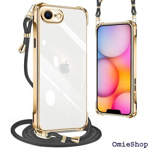 iPhone 16E ケース クリア ネック ショルダ スボディ 多目的キャリー ファッションデザイン ゴールド 2701