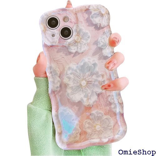 iPhone15 ケース 油絵風 花柄 ストラップ付 衝撃 ワイヤレス充電対応 - カリスマ屋 パステルピンク 2832