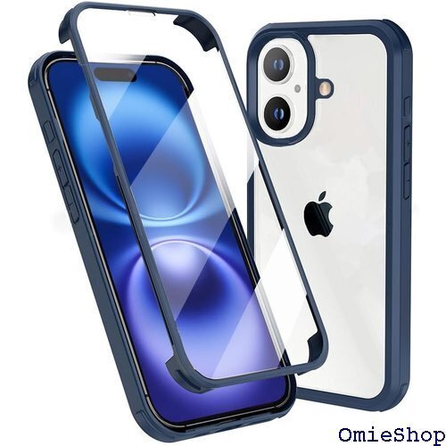 MQman iPhone16 ケース 両面透明 前面ガ ス充電対応 前後 両面 カバー ブルー iPhone16 2195