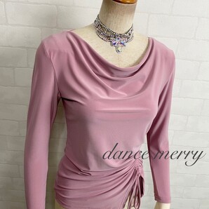 ★送料無料★【MERRY】新品 M~L 上質 プレミアム 社交ダンス トップス 1115 薄 ピンク ラテン レッスン パーティー タンゴ パソ ワルツ