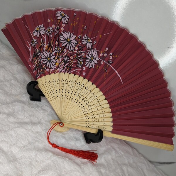 扇子 男女兼用 グラデーション 日本舞踊 和装小物 舞扇子 花柄 夏祭り 花火大会 熱中症対策 扇 花柄 竹製 小豆色 和装