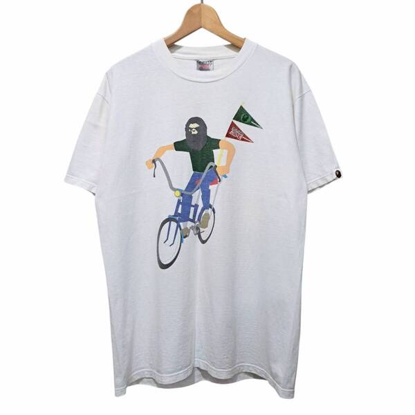 希少 90s ビンテージ 初期 APE オールド エイプ ONEITA ボディ サイクリング 自転車 Tシャツ L 白 NIGO 裏原 猿 フラッグ アーカイブ